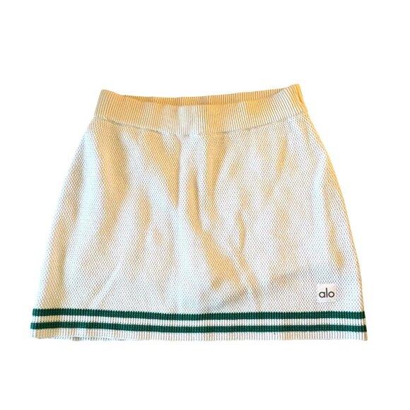 ALO Yoga Tennis Club Sweater Knit Skirt in White/Spruce